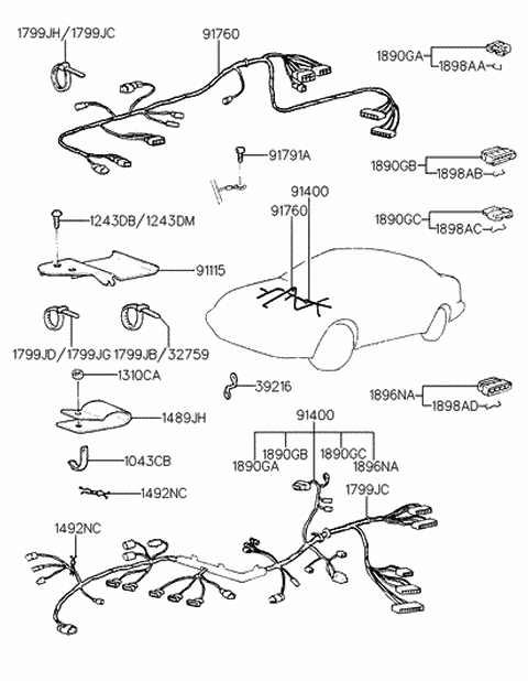 1992 Hyundai Scoupe Protector-Engine Control Module Diagram for 91115-24001