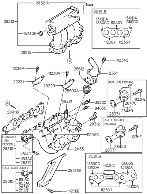 1994 Hyundai Scoupe Valve & Sensor Assembly-EGR Diagram for 28480-24580