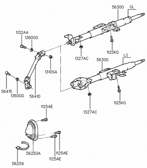 1993 Hyundai Scoupe Column & Shaft Assembly-Steering Diagram for 56300-24010