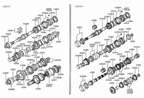 1992 Hyundai Scoupe Key-Synchronizer Diagram for 43373-34002