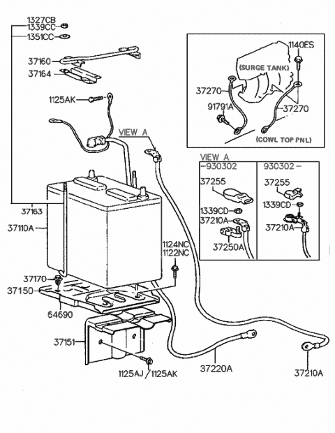 1991 Hyundai Scoupe Reinforcement-Battery Tray Leg Diagram for 37151-23600