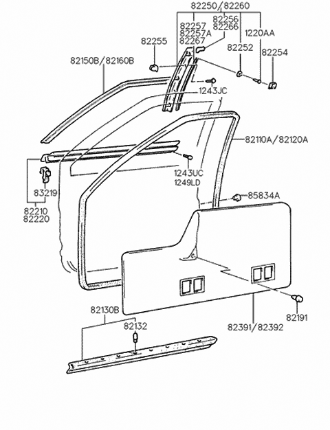 1992 Hyundai Scoupe Clip-Door Belt Outside Weatherstrip Mounting Diagram for 83219-21001