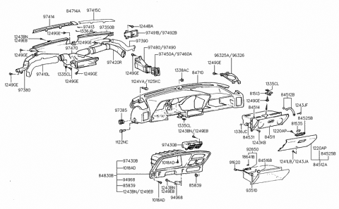 1992 Hyundai Scoupe Duct Assembly-FRONTESH Air VENTILATOR LH Diagram for 97425-23000