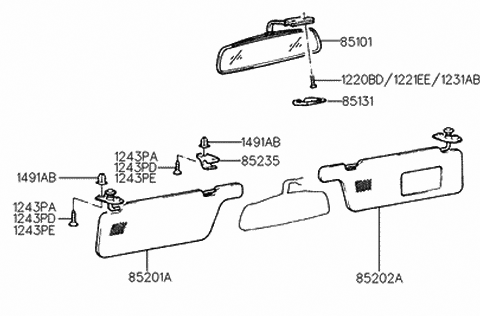 1991 Hyundai Scoupe Cover-Rear View Inside Mirror Diagram for 85131-23000-BP