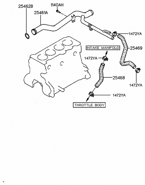 1990 Hyundai Scoupe Hose "B"Assembly-Water Diagram for 25469-22003