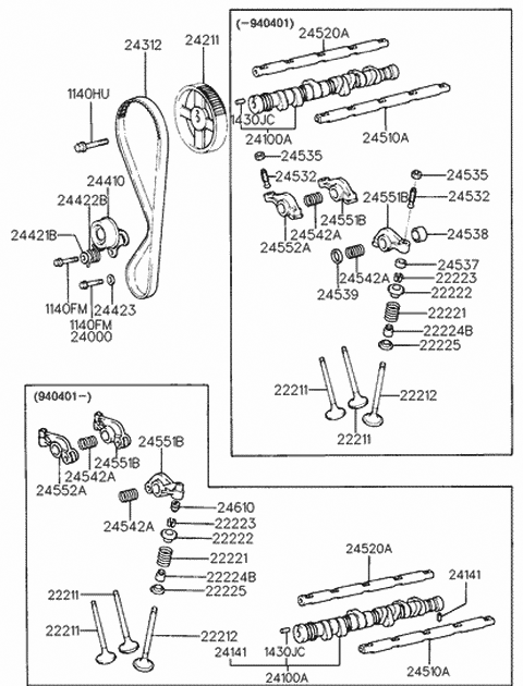 1992 Hyundai Scoupe Tensioner Assembly-Valve Timing Belt Diagram for 24410-22020