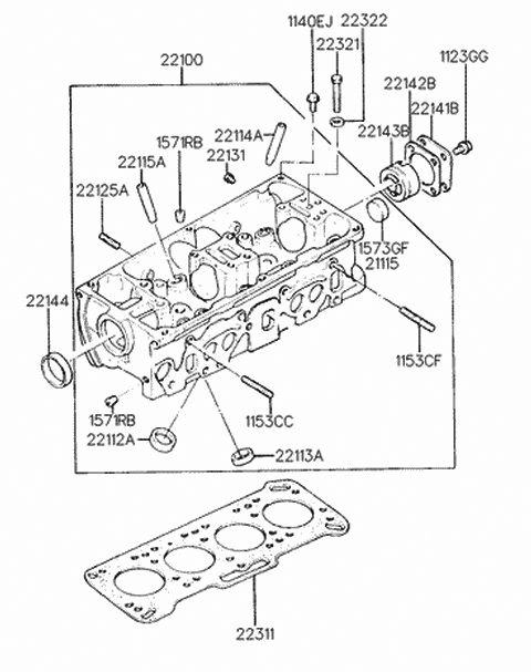 1992 Hyundai Scoupe Bolt-Cylinder Head Diagram for 22321-11010