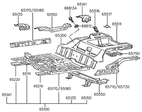 1991 Hyundai Scoupe Member Assembly-Front Floor Side,LH Diagram for 65210-23100