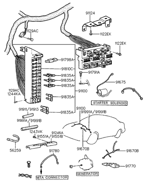 1990 Hyundai Scoupe Wiring Assembly-Main Diagram for 91102-23502