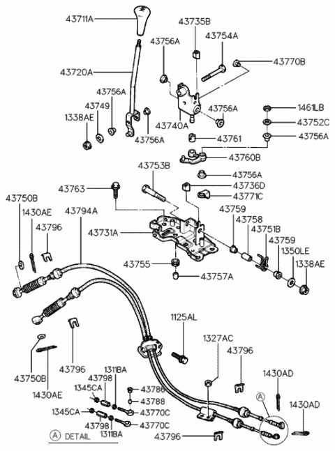 Genuine Hyundai 43794-23000 Manual Transmission Lever Cable Assembly Genuine Hyundai 43794-23000 Manual Transmission Lever Cable Assembly