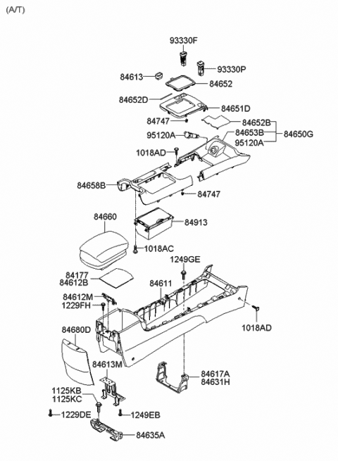 2007 Hyundai Sonata Console Armrest Assembly Diagram for 84660-3K010-CH