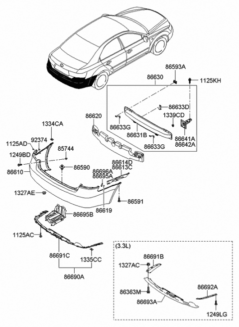 2007 Hyundai Sonata Cover-Rear Bumper Under,RH Diagram for 86692-3K010