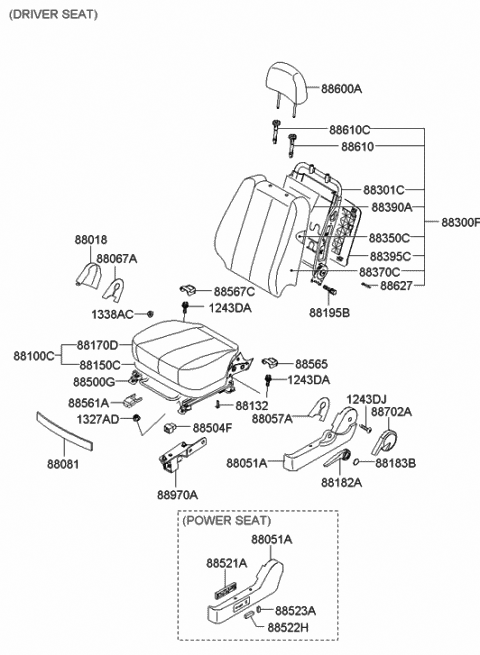 2007 Hyundai Sonata Frame Assembly-Front Seat Back Driver Diagram for 88301-0A010
