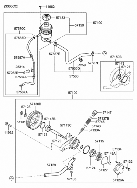 2007 Hyundai Sonata Pulley-Power Steering Pump Diagram for 57130-3B700