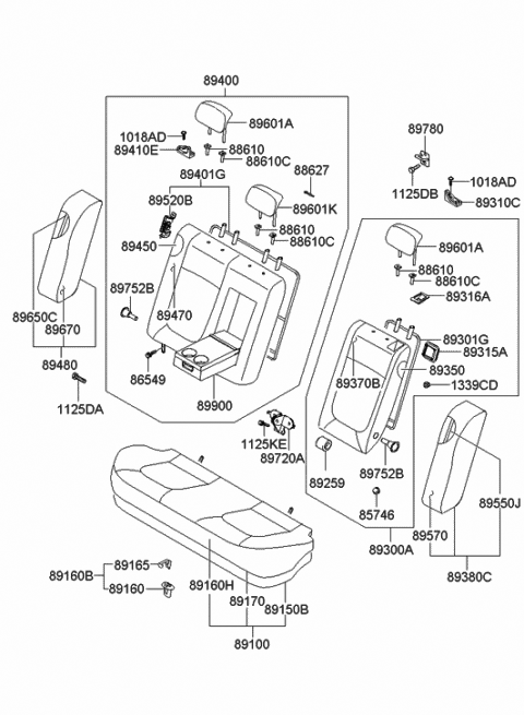2007 Hyundai Sonata Frame & Lock-R/SEAT Back RH Diagram for 89401-0A200-CH