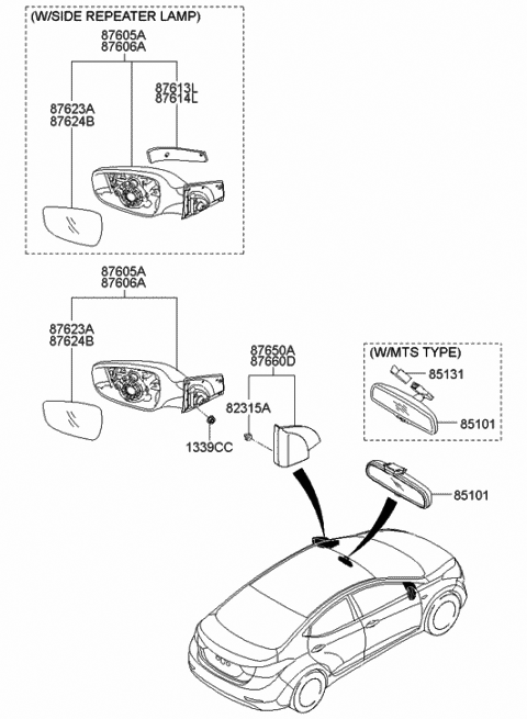 2015 Hyundai Elantra Mirror Assembly-Outside Rear View,LH Diagram for 87610-3Y550