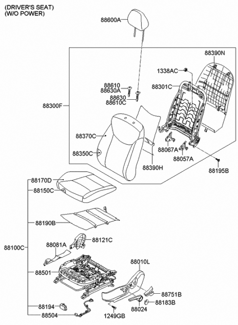 2014 Hyundai Elantra Frame Assembly-Front Seat Back Driver Diagram for 88310-3Y020