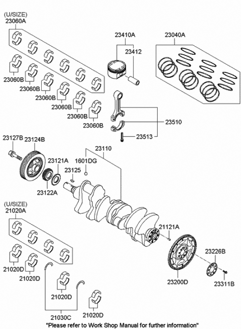 2008 Hyundai Santa Fe Bearing Pair Set-Crank Shaft Center Diagram for 21030-3C100