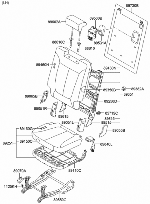 2009 Hyundai Santa Fe 3Rd Back Seat Cover Assembly, Left Diagram for 89360-0W400-J4A