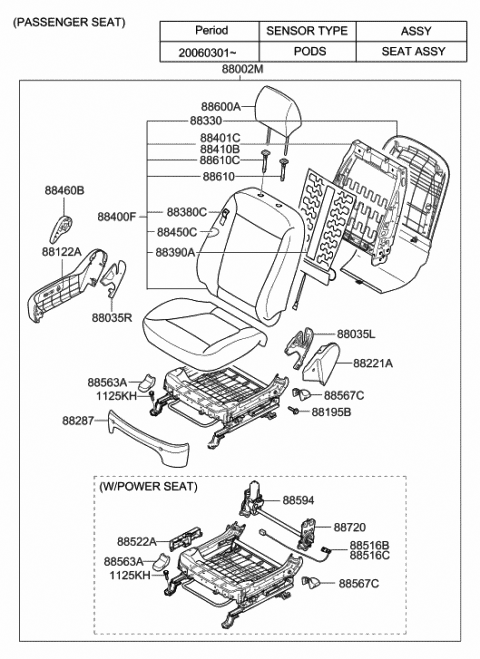 2009 Hyundai Santa Fe Back Assembly-Front Seat Passenger Diagram for 88400-0W430-WKZ