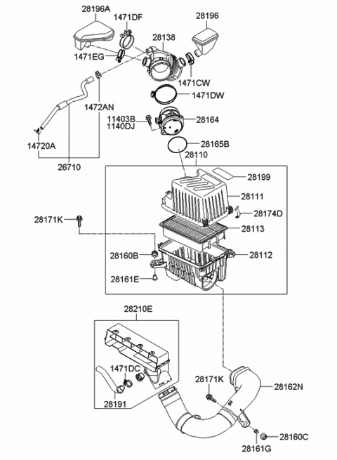 2009 Hyundai Santa Fe Label-Air Cleaner Diagram for 28199-1C000