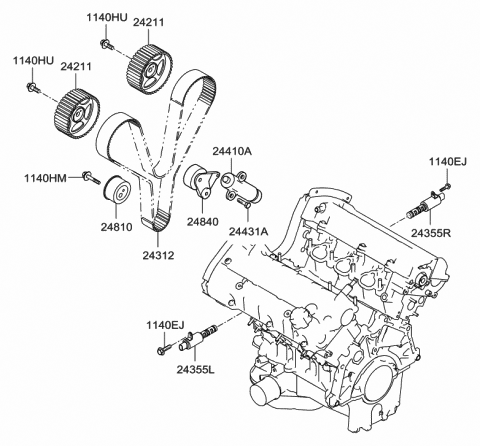 2009 Hyundai Santa Fe Tensioner-Timing Belt Automatic Diagram for 24410-3E500