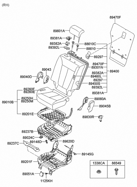 2008 Hyundai Santa Fe 2Nd Back Seat Cover Assembly, Right Diagram for 89460-0W510-WKZ