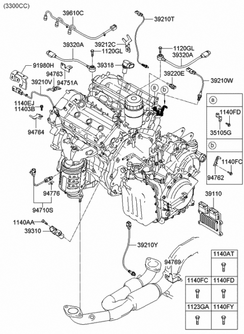 2007 Hyundai Santa Fe Engine Control Module Unit Diagram for 39110-3C562
