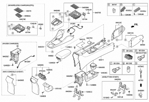 2020 Hyundai Ioniq Console Armrest Assembly Diagram for 84660-G2100-T9Y