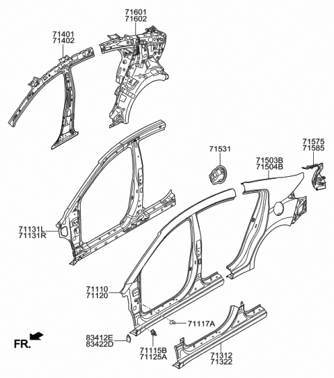 2016 Hyundai Elantra Reinforcement Assembly-Side Outer RH Diagram for 71140-F2000