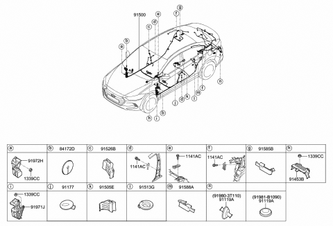 2018 Hyundai Elantra Wiring Assembly-Floor Diagram for 91500-F3761