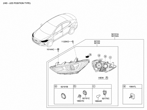 2018 Hyundai Elantra Right Passenger Headlight Diagram for 92102-F3000