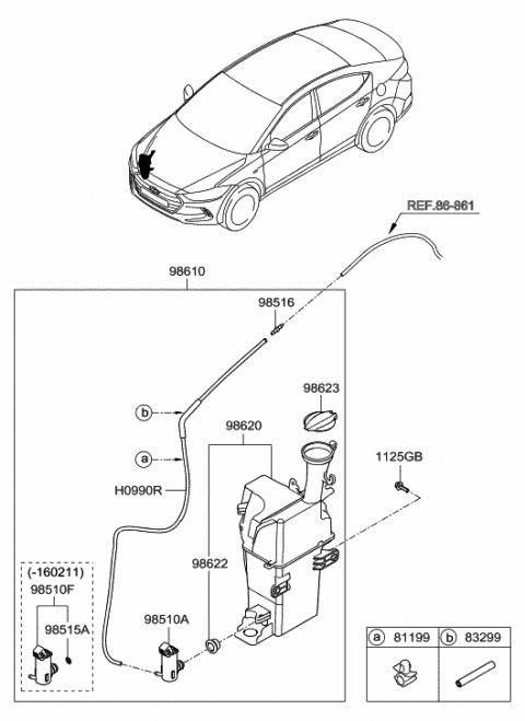 2016 Hyundai Elantra Windshield Washer Reservoir Assembly Diagram for 98620-F3000