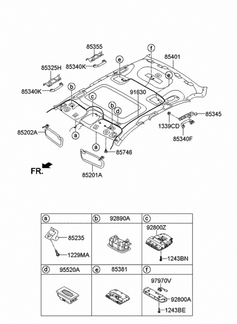 2014 Hyundai Equus Headlining Assembly Diagram for 85401-3N711-NYM