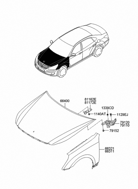 2014 Hyundai Equus Panel Assembly-Hood Diagram for 66400-3N001