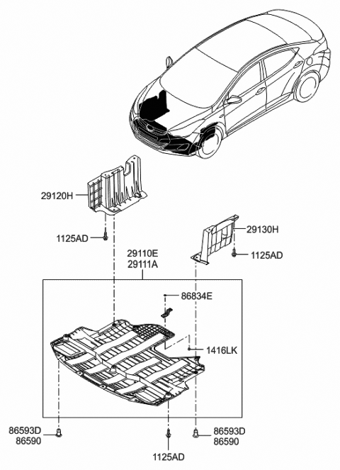 29110-3X900 Genuine Hyundai Cover-Engine Under Front