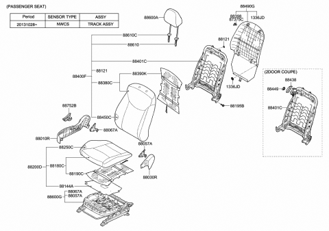 2014 Hyundai Elantra Front Passenger Side Seat Back Covering Diagram for 88460-3X075-MSD
