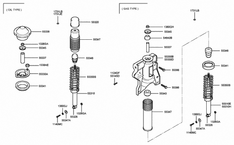 1999 Hyundai Sonata Rear Shock Absorber Assembly,Gas,Right Diagram for 55311-38900