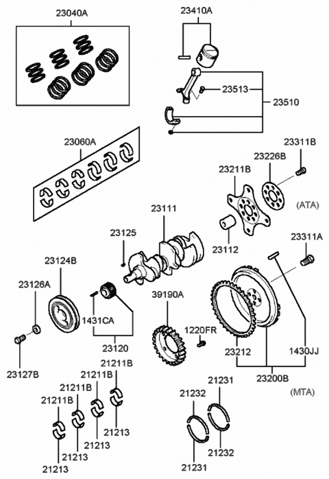 1999 Hyundai Sonata Crankshaft Assembly Diagram for 23110-37101
