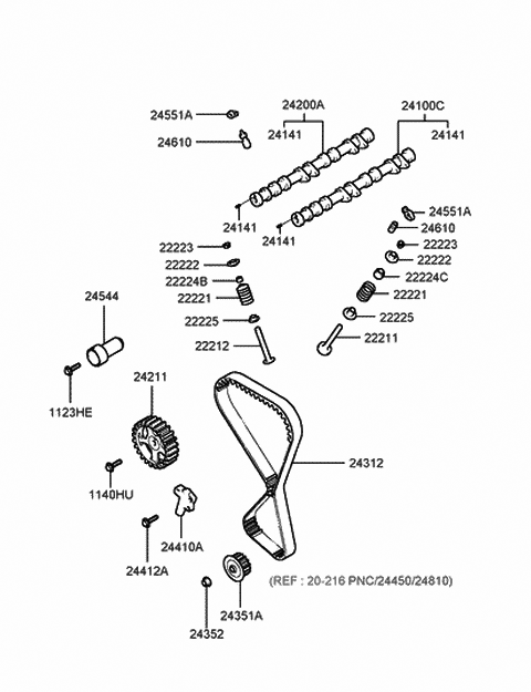 1998 Hyundai Sonata Lock-Valve Spring Retainer Diagram for 22223-22001
