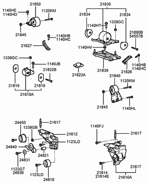1999 Hyundai Sonata Transaxle Mounting Bracket Assembly Diagram for 21830-38010
