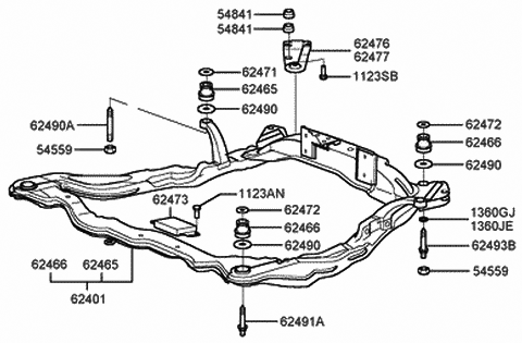 1998 Hyundai Sonata Crossmember Complete Diagram for 62405-38100