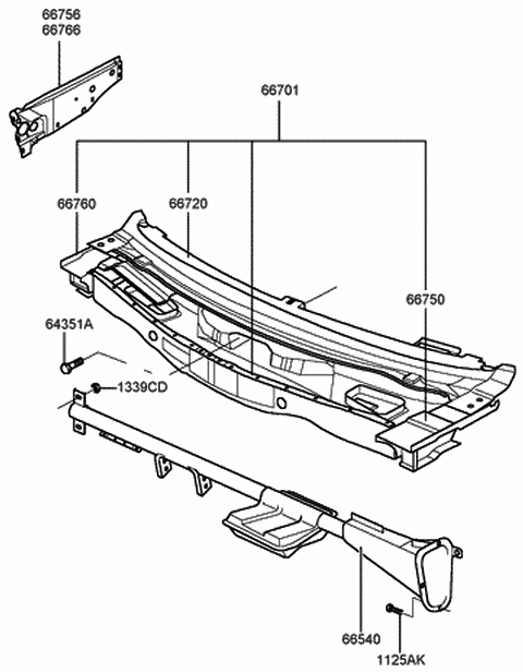 Genuine Hyundai 66700-38140 Complete Cowl Panel Genuine Hyundai 66700-38140 Complete Cowl Panel