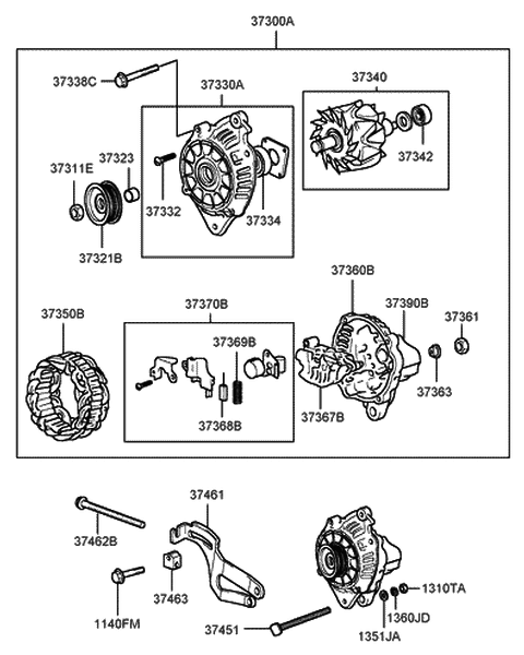 1998 Hyundai Sonata Regulator Assembly-Generator Diagram for 37370-37100