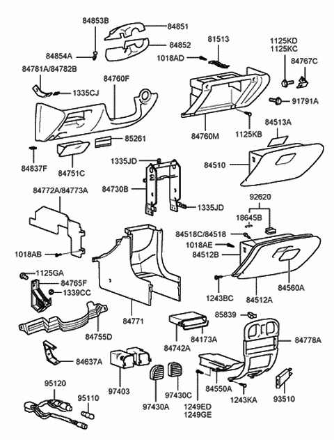 1998 Hyundai Sonata Panel Assembly-Lower Crash Pad,LH Diagram for 84750-38600-TI