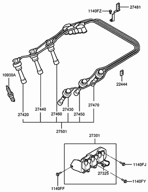 Genuine Hyundai 27430-26080 Spark Plug Cable Assembly Genuine Hyundai 27430-26080 Spark Plug Cable Assembly