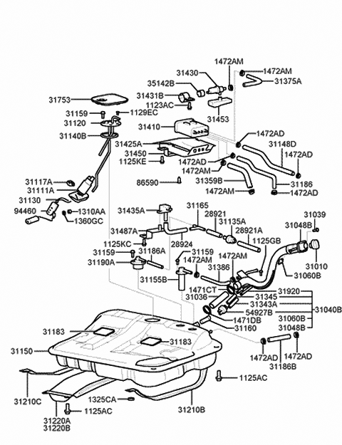 1998 Hyundai Sonata Valve-4Way Diagram for 31389-38100
