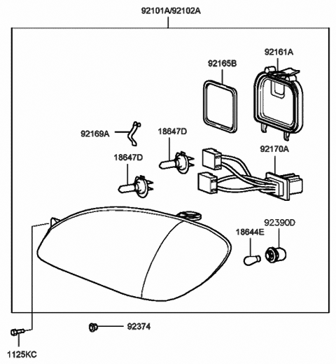 2000 Hyundai Sonata Headlamp Assembly, Right Diagram for 92102-38050