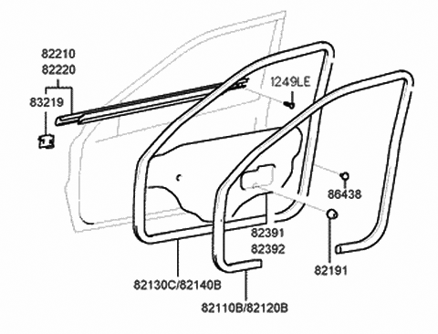 1998 Hyundai Sonata Weatherstrip Assembly-Front Door Side RH Diagram for 82140-38000