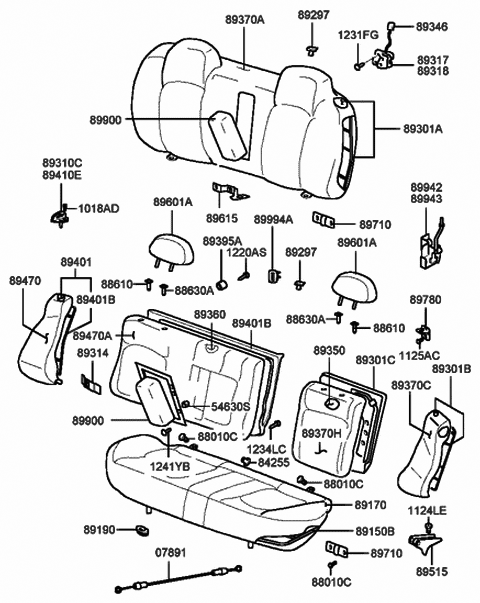 2000 Hyundai Sonata Knob-Rear Seat Back Lock Diagram for 89318-38200-LT